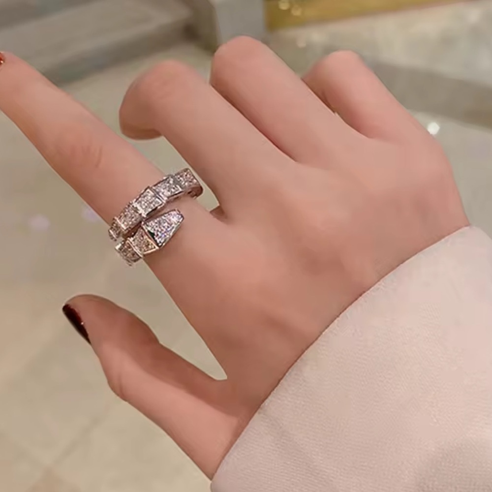 Serpenti Snake Elegant Silver Crystal Band Ring